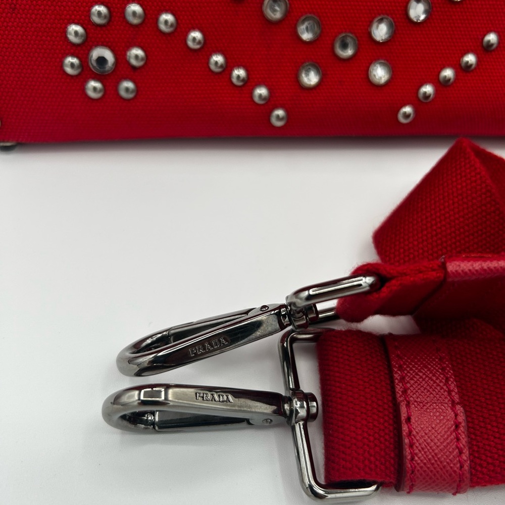 Prada Canapa Red Studded Tote Bag - Picture 3 of 11